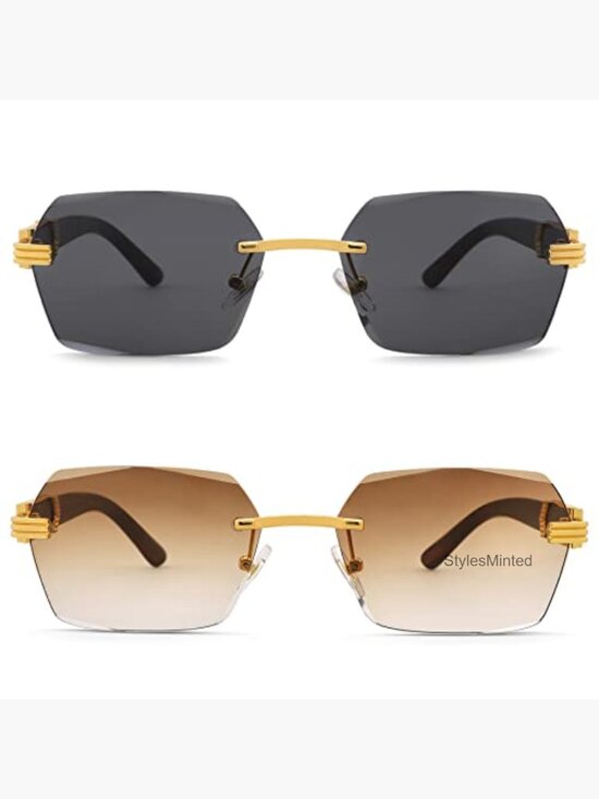 Rimless Rectangle Sunglasses Retro Frameless Square Shade Y2K Sun Glasses main image 4